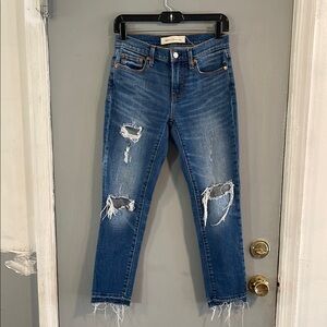 GAP Blue Ankle Cropped Jeans with Distressed‎ Details